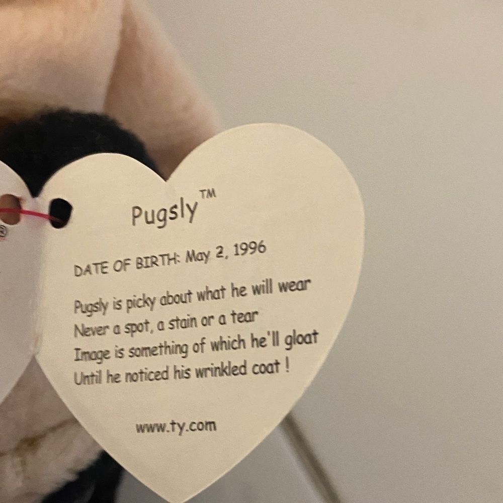TY Beanie Baby Pugsly Plush Pug Dog Toy 1996, 1NN - Picture 2 of 3